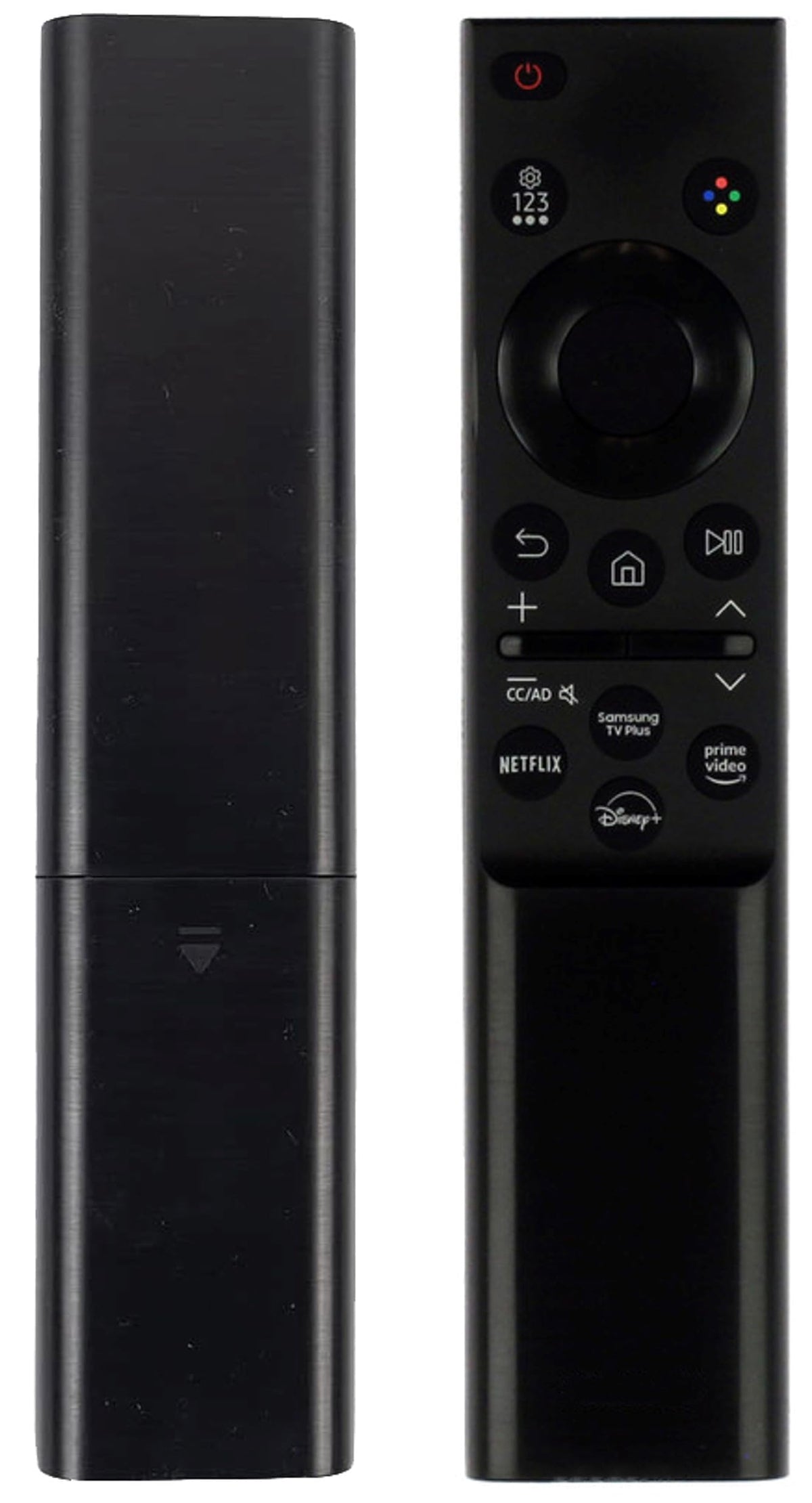 Smartby BN59-01457A on couch arm with Samsung TV showing effortless control in living room