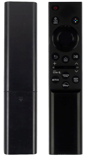 Smartby BN59-01457A on couch arm with Samsung TV showing effortless control in living room