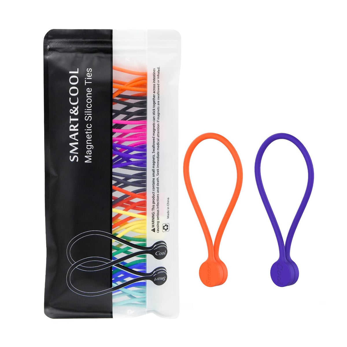 Smart&Cool reusable silicone magnetic cable ties bundle cables neatly for organized desks and drawers.