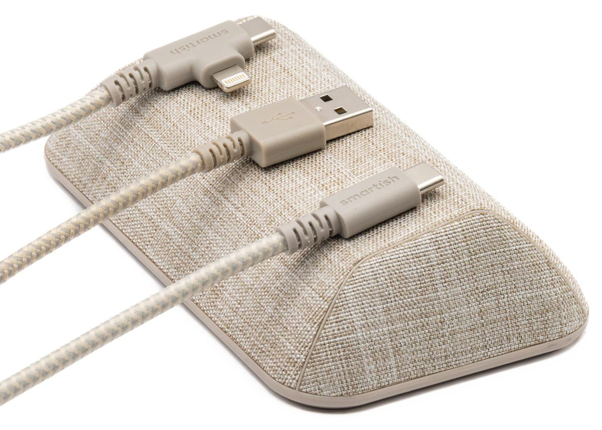 Smartish front view of cable wrangler showing tidy cables and clean desk benefit