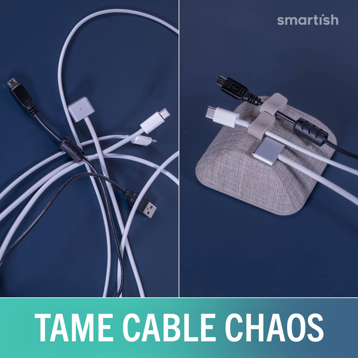Smartish Cable Wrangler on nightstand illustrating aesthetic fit and convenience benefit