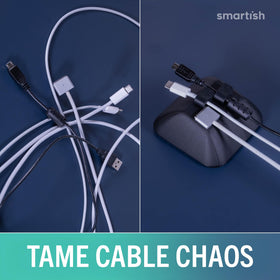 Smartish Cable Wrangler beside a smartphone for size and scale convenience