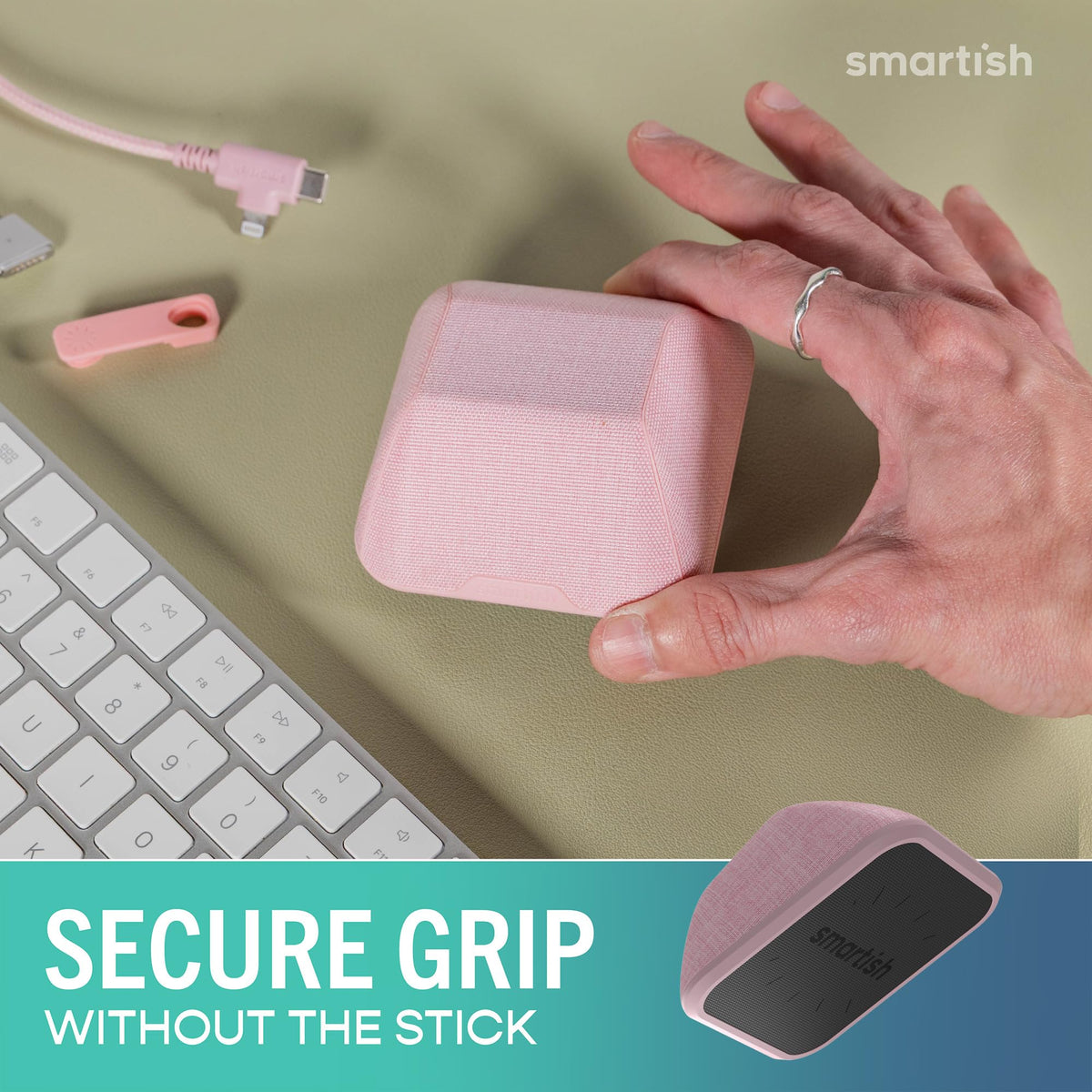 Smartish holding three cables in use for organized multi-device charging