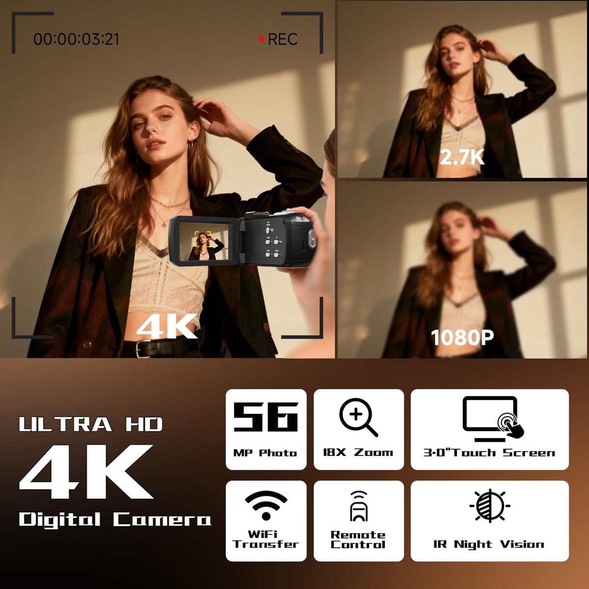 SMARTKLIK camcorder 270-degree touchscreen for easy framing