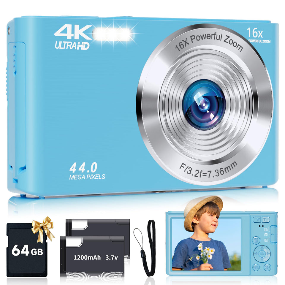 SMARTKLIK front view blue camera showing compact body and button layout benefits portability