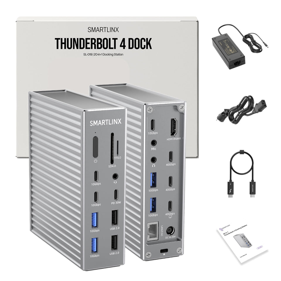 Smartlinx Thunderbolt 4 Dock front view with versatile port panel for easy connectivity.