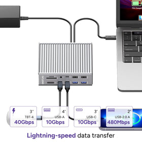 Smartlinx Thunderbolt 4 Dock charging a laptop while peripherals stay powered.
