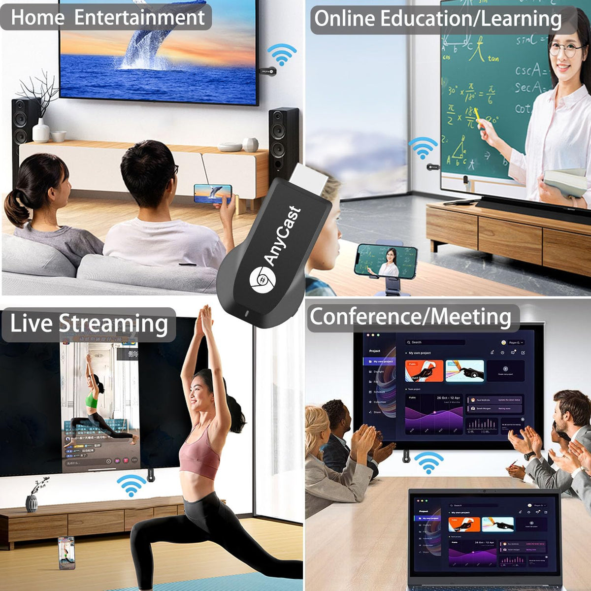 SmartSee Anycast compact dongle fits easily with your TV setup
