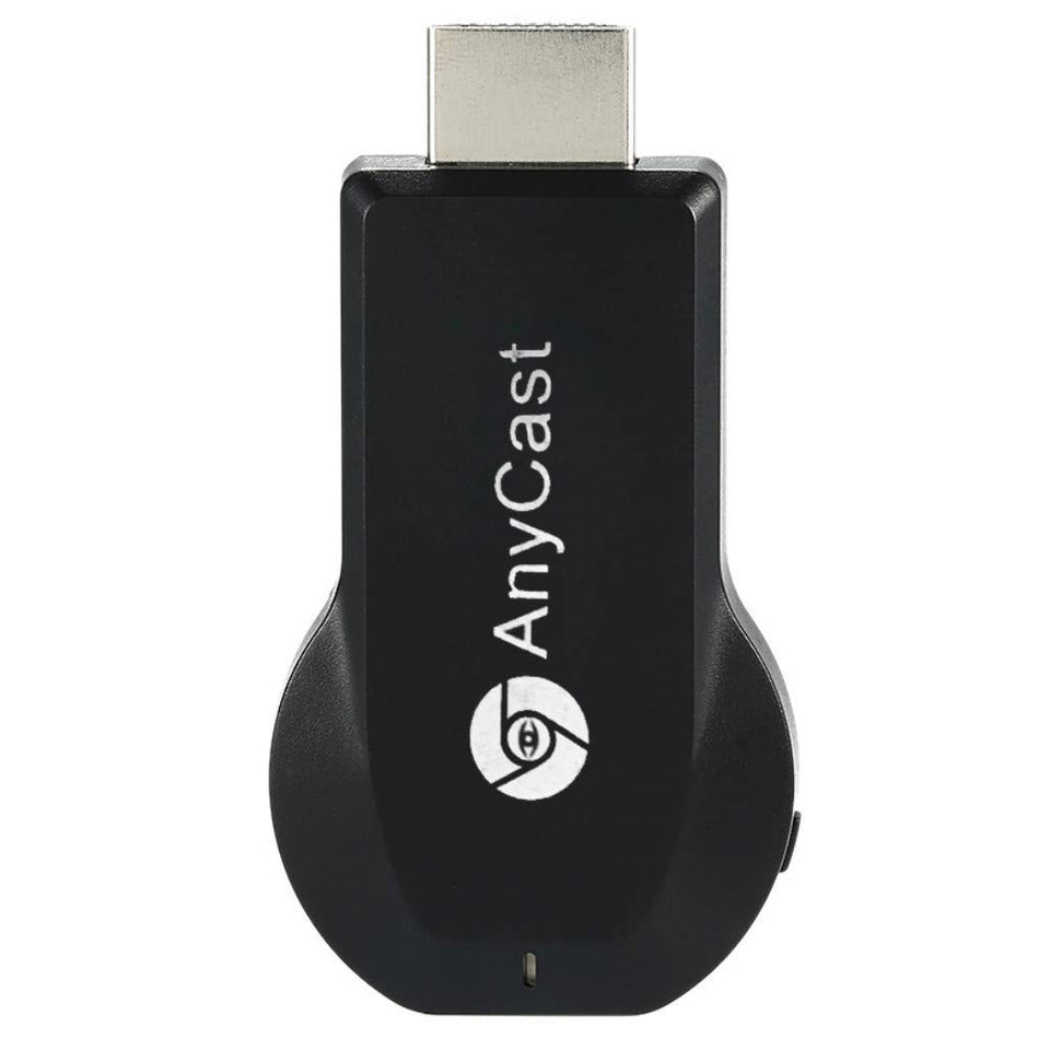 SmartSee Anycast dongle on TV enabling wireless 1080p mirroring from iPhone