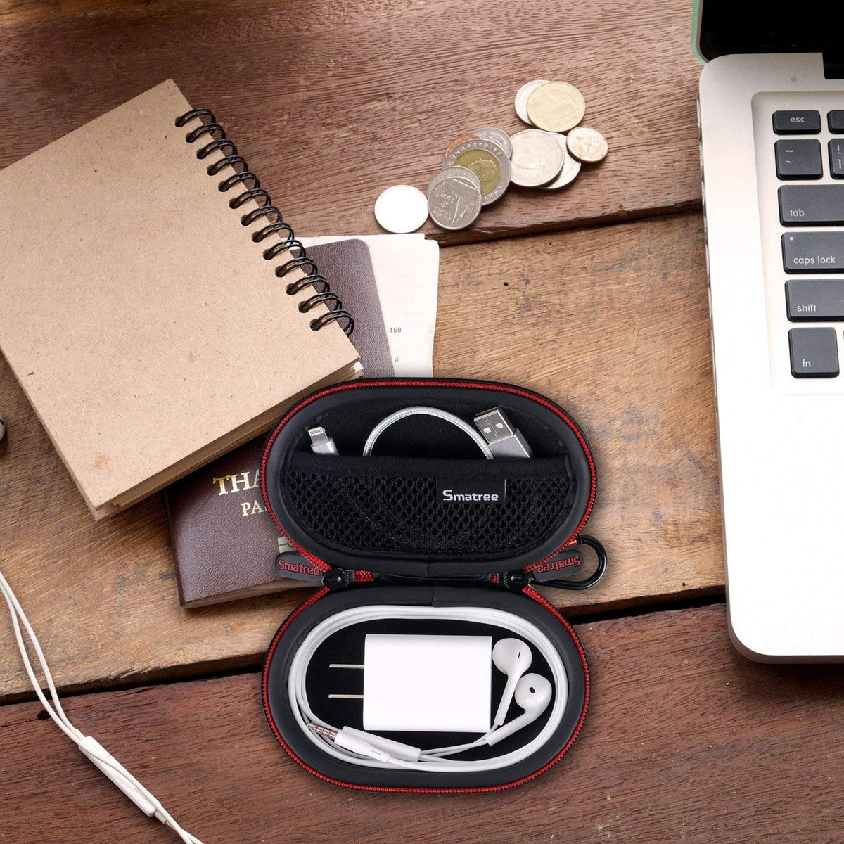 Smatree case in a commuter setting protecting earbuds during transit