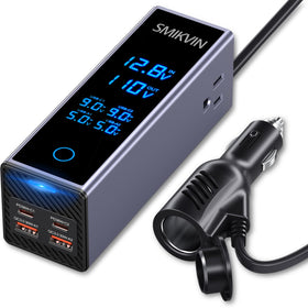 SMIKVIN front view showing AC sockets and USB ports for versatile charging