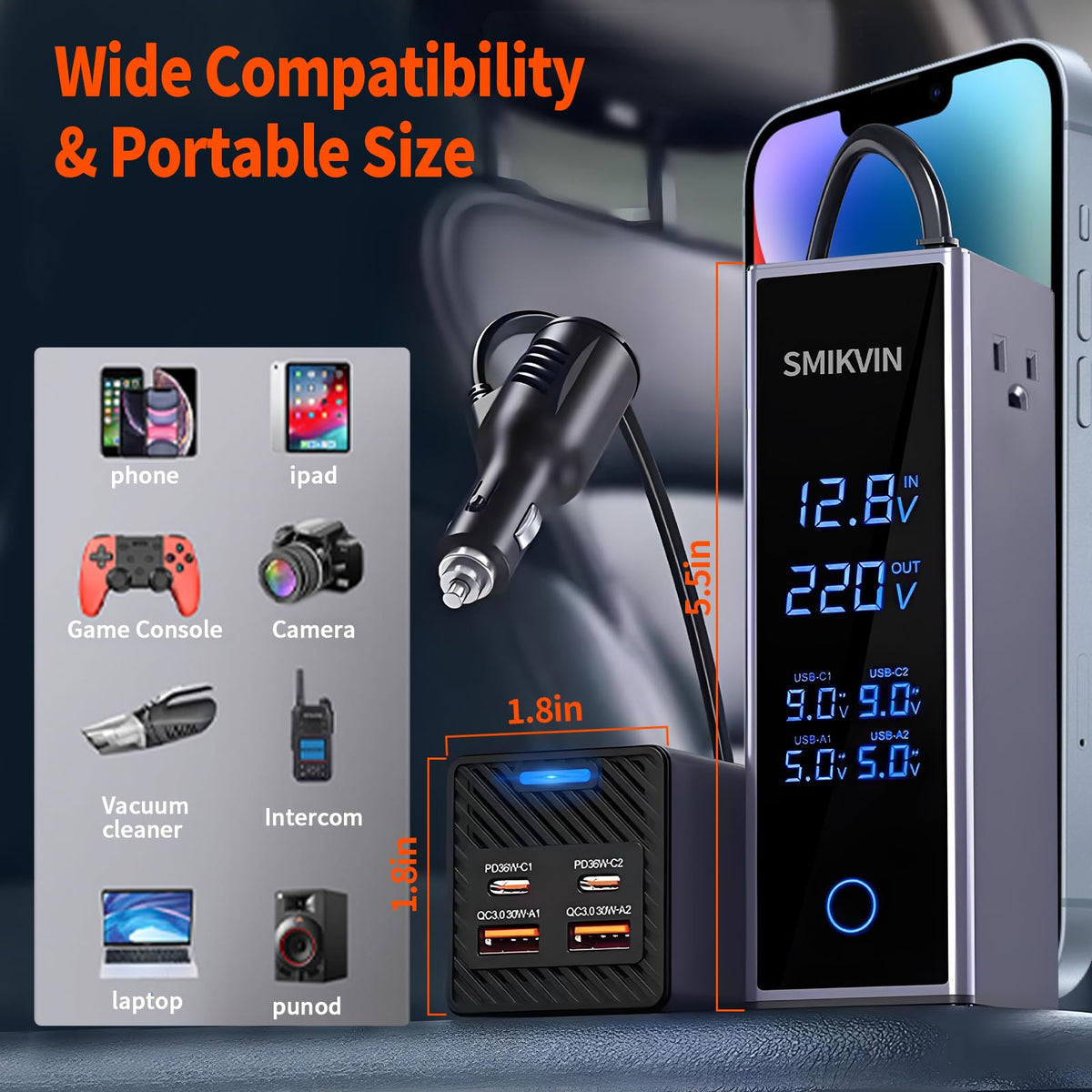 SMIKVIN next to a smartphone to show compact, pocket-sized scale