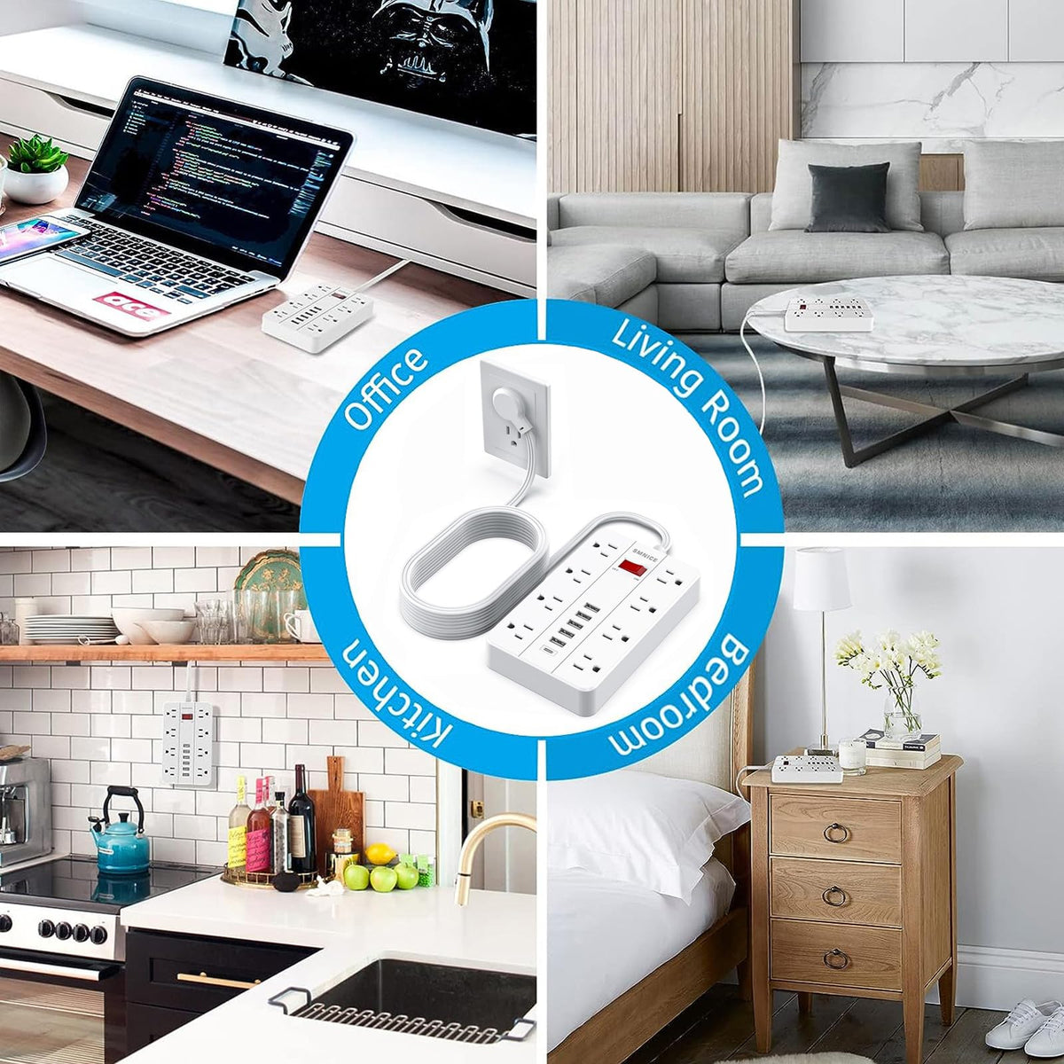 SMNICE on nightstand powering phone and lamp for convenient bedside charging