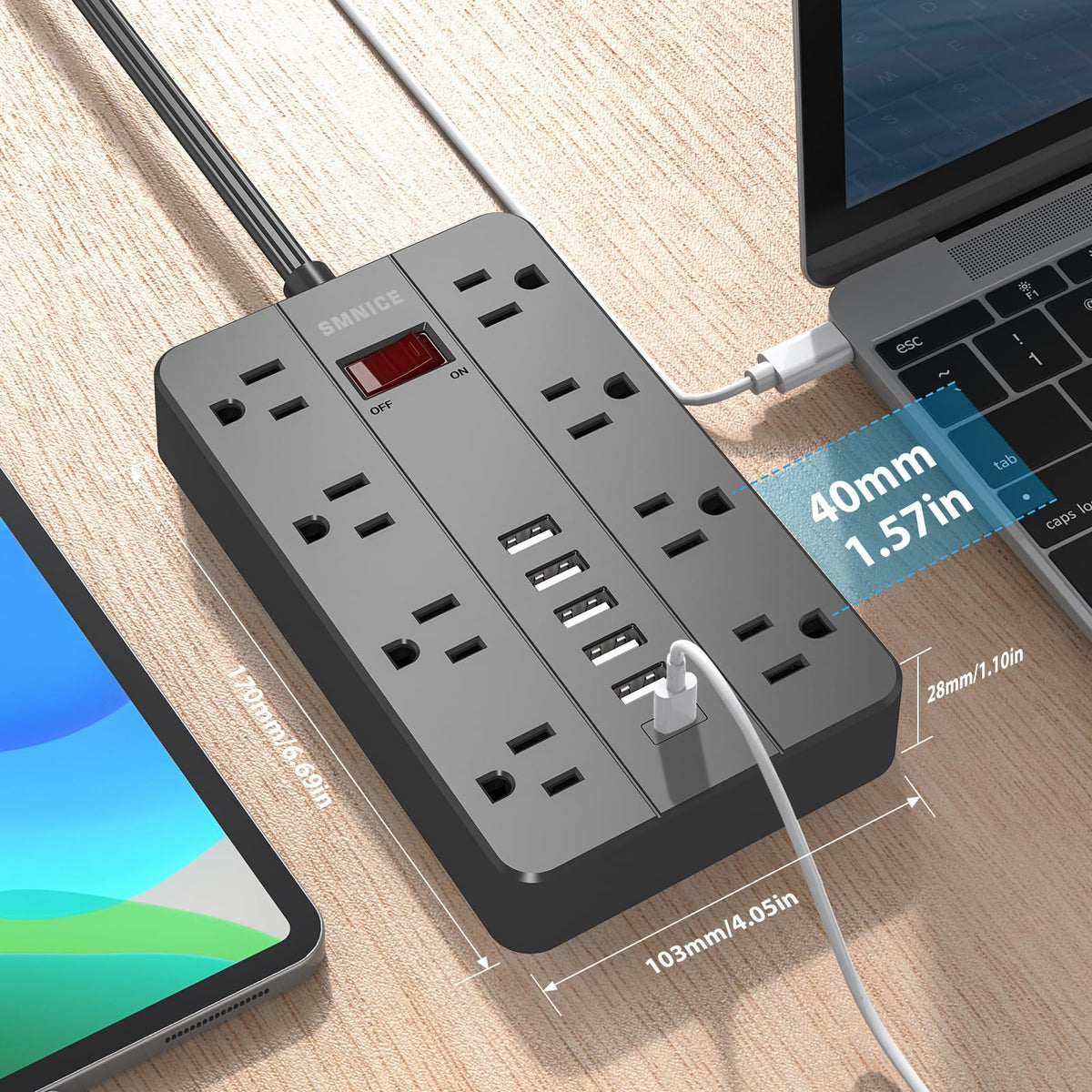 SMNICE flat 45° plug profile, saves space and keeps outlets usable