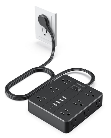 SMNICE front view showing 12 outlets and 6 USB ports for high-capacity charging