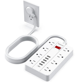 SMNICE front view of power strip showing outlets and USB ports, neat charging