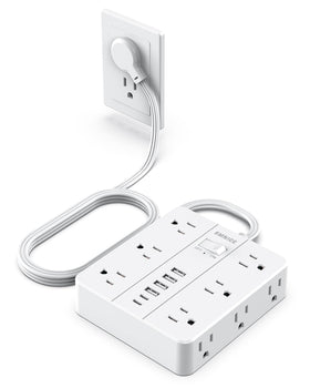 SMNICE front view of power strip showing outlets and USB ports, organized charging