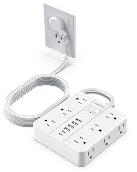 SMNICE front view of power strip showing outlets and USB ports for organized charging