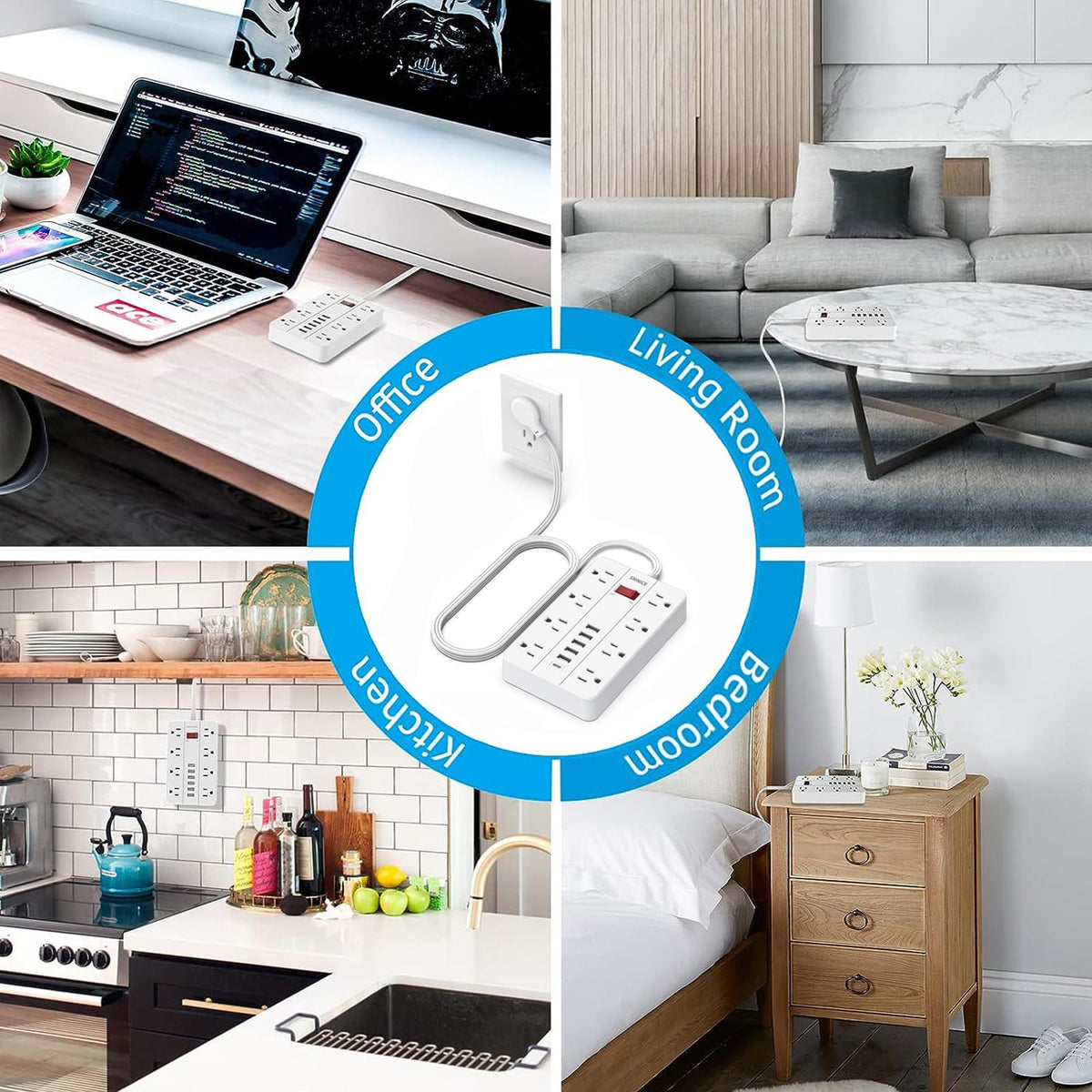 SMNICE five-foot extension cord offers flexible placement on desk or wall