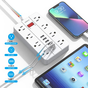 SMNICE flat plug power strip mounts to wall for hidden setup