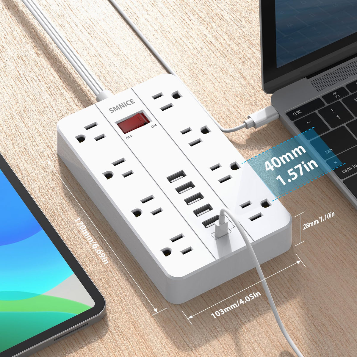 SMNICE power strip with six USB ports for multiple devices