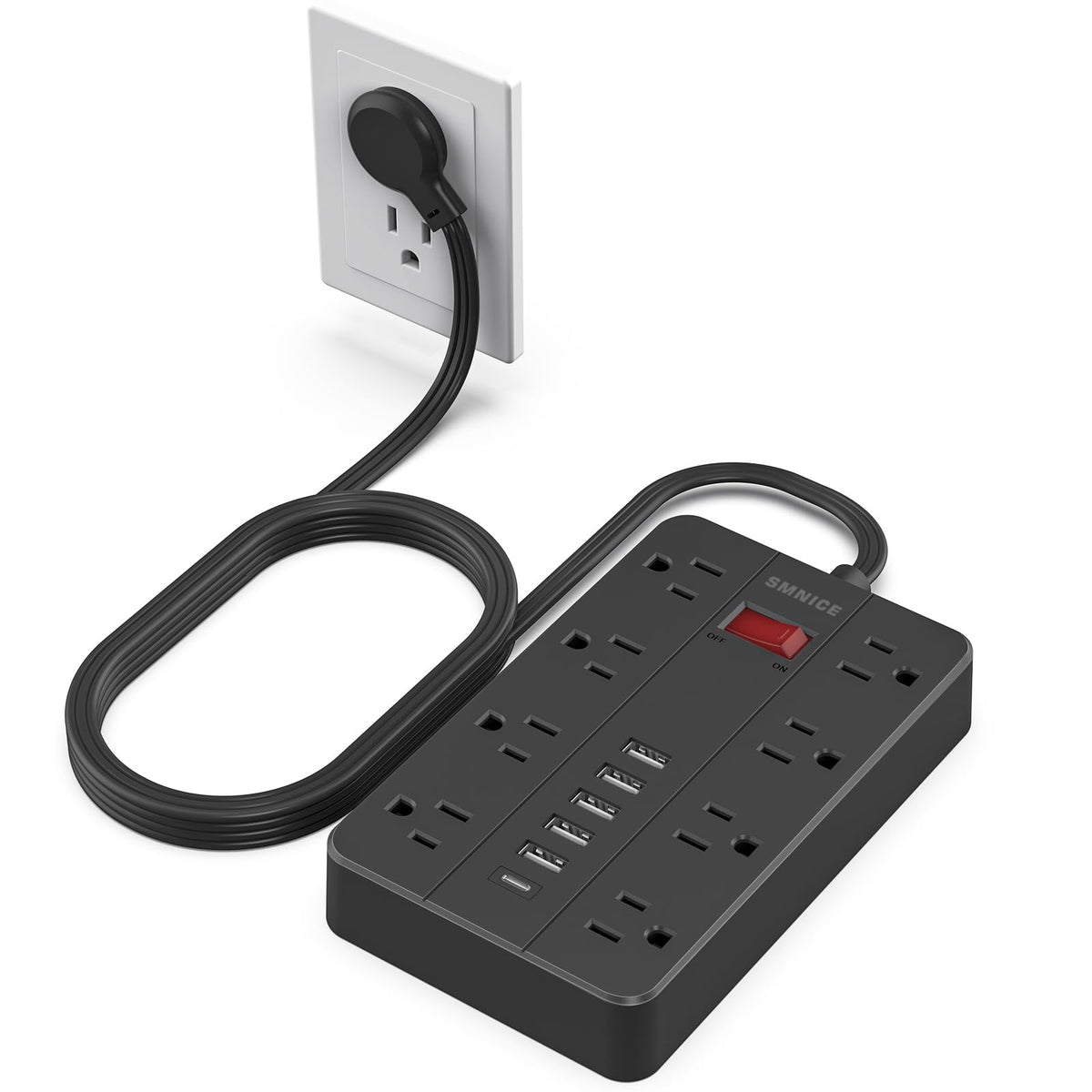 SMNICE flat-plug power strip keeps cords tidy under furniture