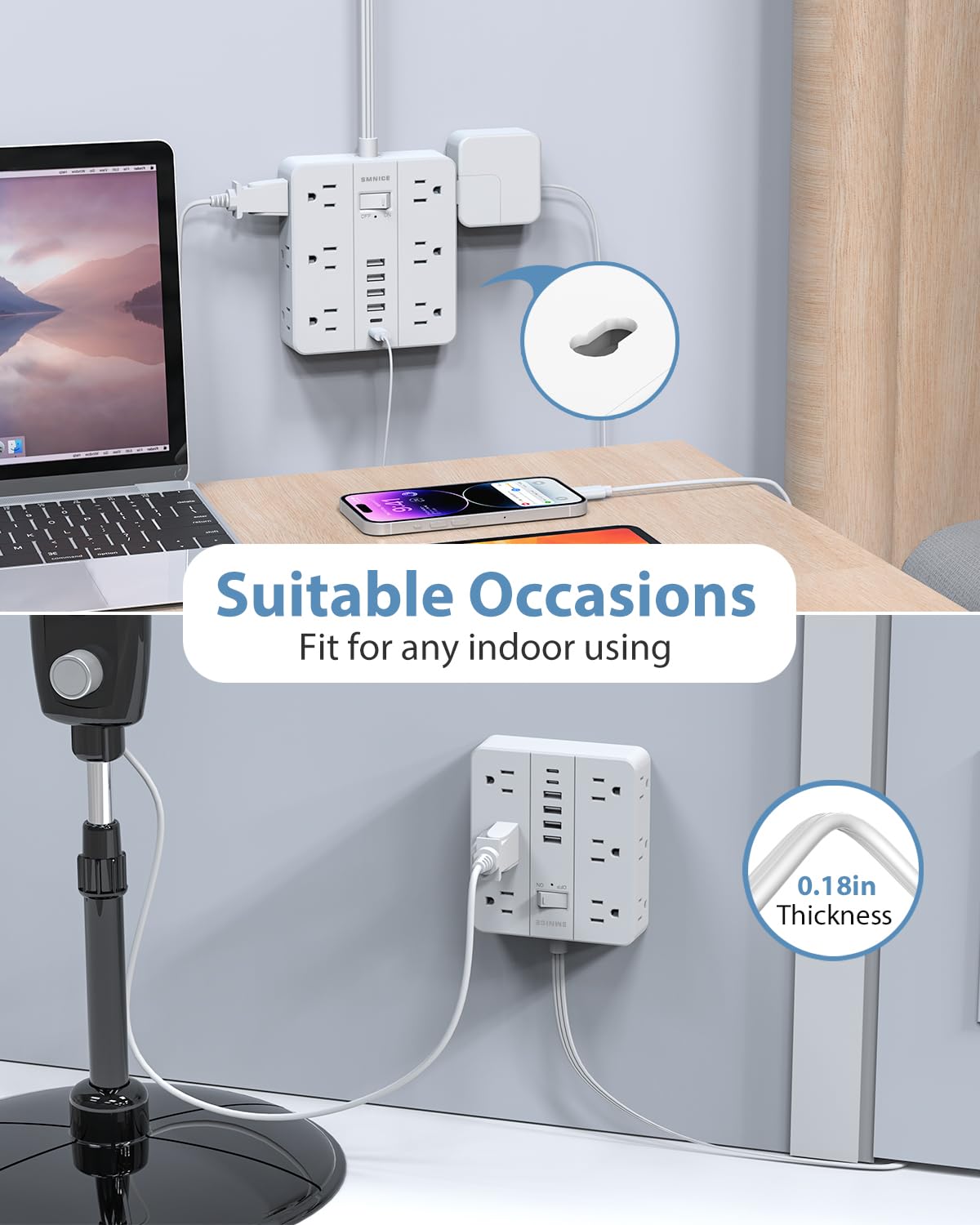 SMNICE USB ports detail showing two USB‑C and USB‑A ports for fast device charging