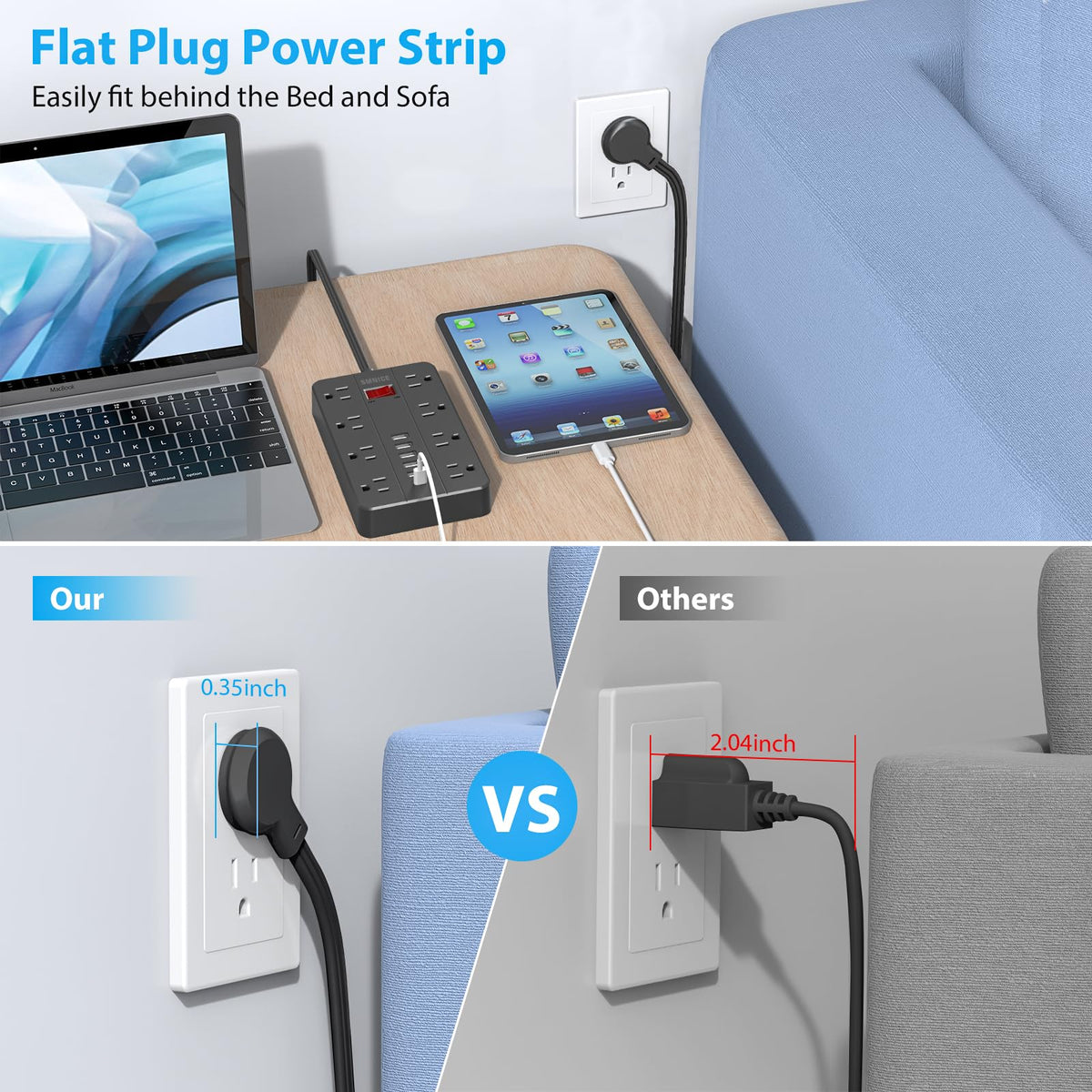 SMNICE wide-outlet design prevents big adapters from blocking others