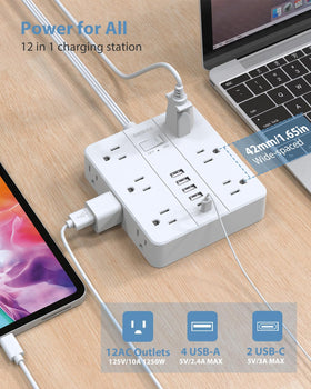 SMNICE widely spaced outlets detail preventing adapter interference, accommodates large plugs