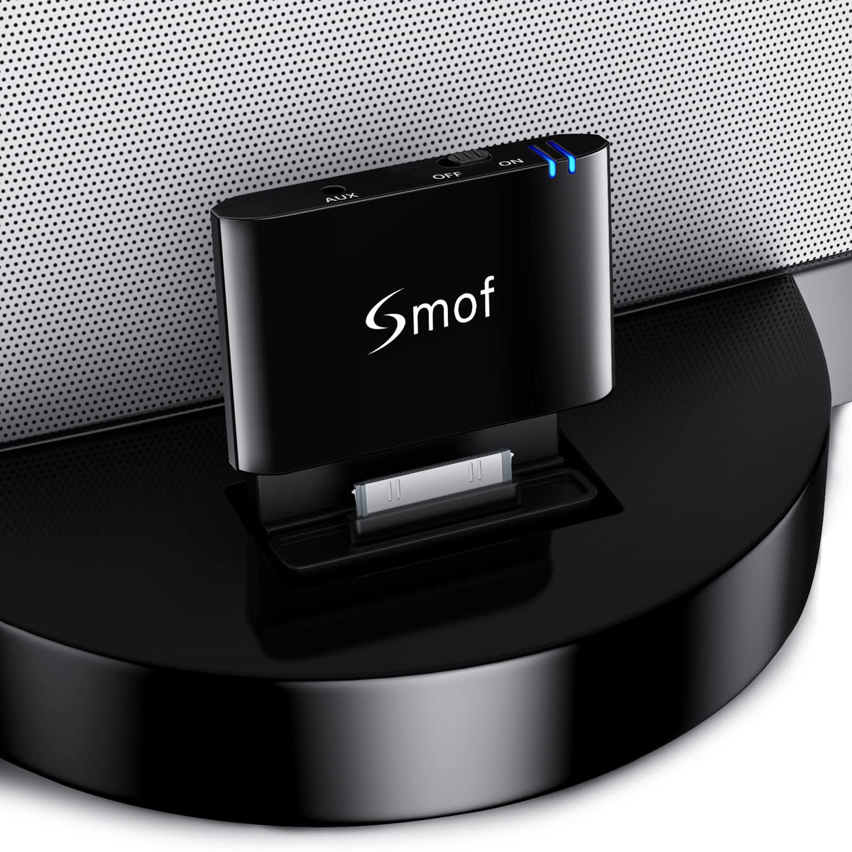 Smof 30-pin Bluetooth adapter front view upgrading Bose SoundDock wirelessly