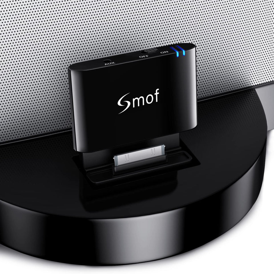 Smof 30-pin Bluetooth adapter front view upgrading Bose SoundDock wirelessly
