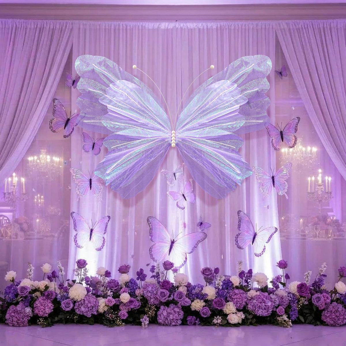 SmoothNovelty purple gauze butterfly creates airy elegance for weddings and parties