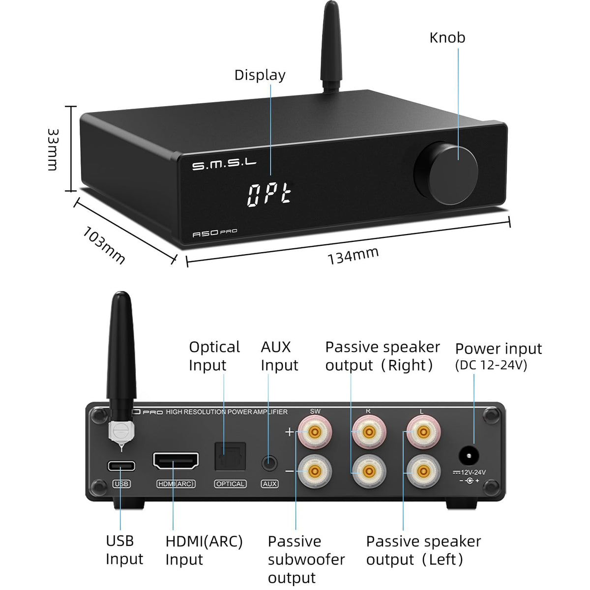 S.M.S.L A50 Pro Bluetooth 5.0 enables wireless music streaming.