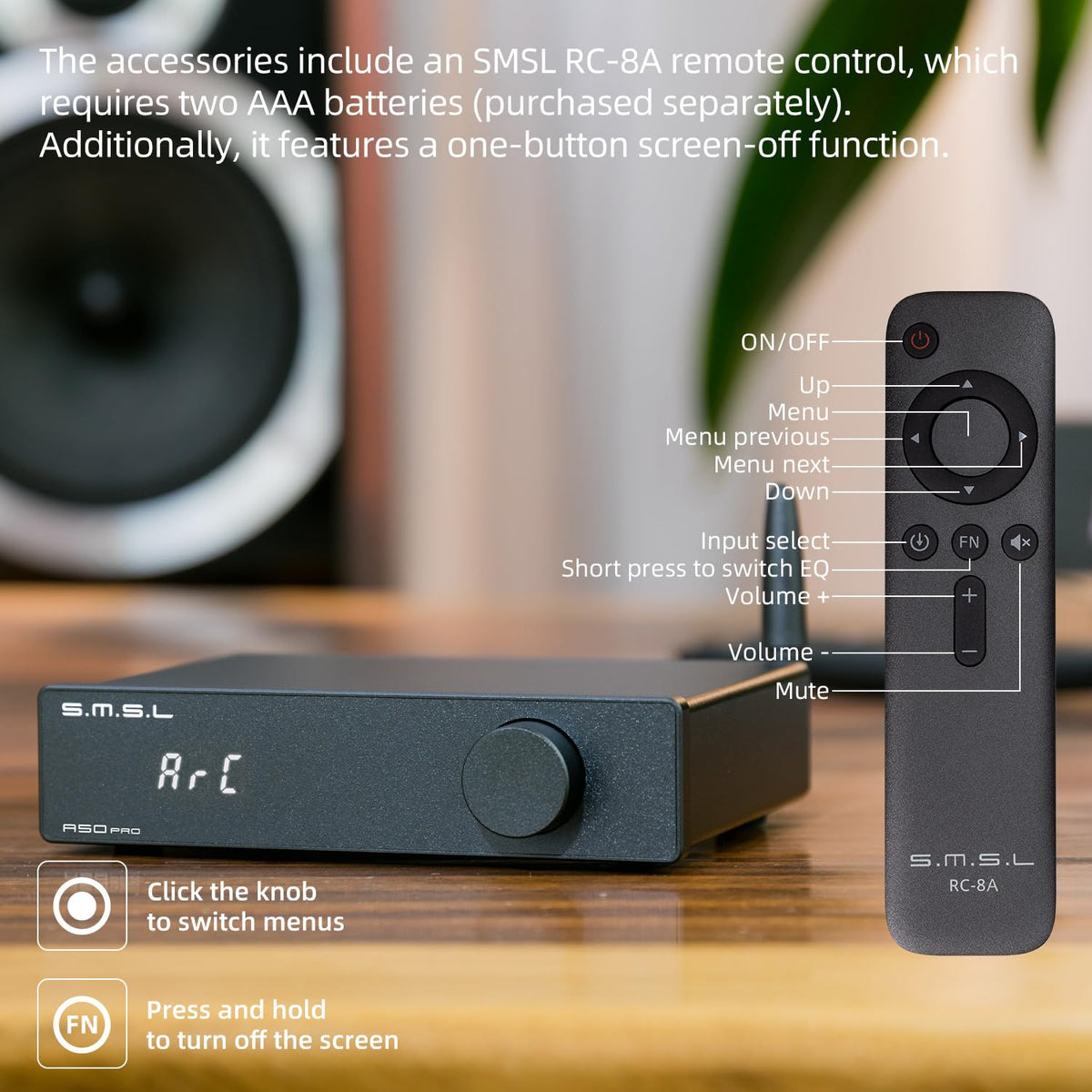 S.M.S.L A50 Pro HDMI ARC, optical, and AUX inputs support diverse home entertainment.