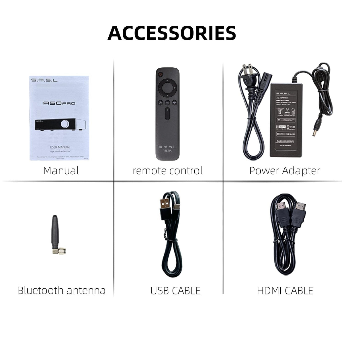 S.M.S.L A50 Pro remote control for easy volume and mode adjustments.