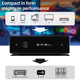 SMSL D1 aluminum chassis delivers durable build and premium desk aesthetics.