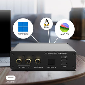 SMSL D1 back ports show versatile connectivity with optical, coaxial, USB-C, and RCA outputs.