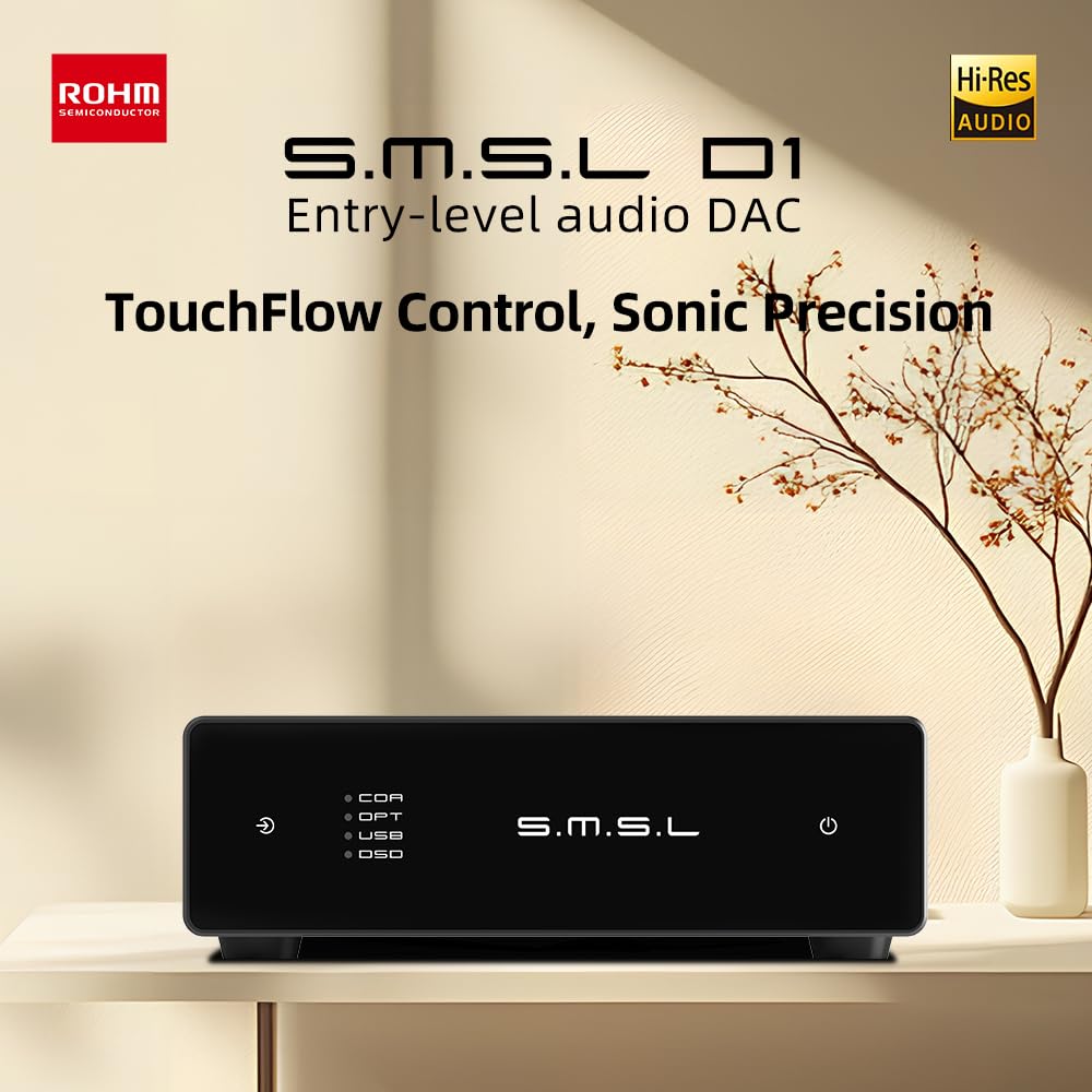 SMSL D1 USB-C inputs simplify pairing with computers and mobile devices for instant listening.
