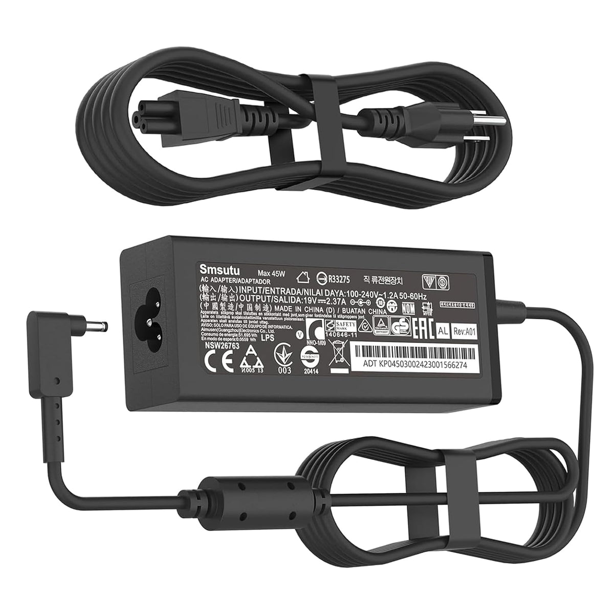 Smsutu 45W laptop charger with a 3.0x1.1mm connector for reliable Acer compatibility.