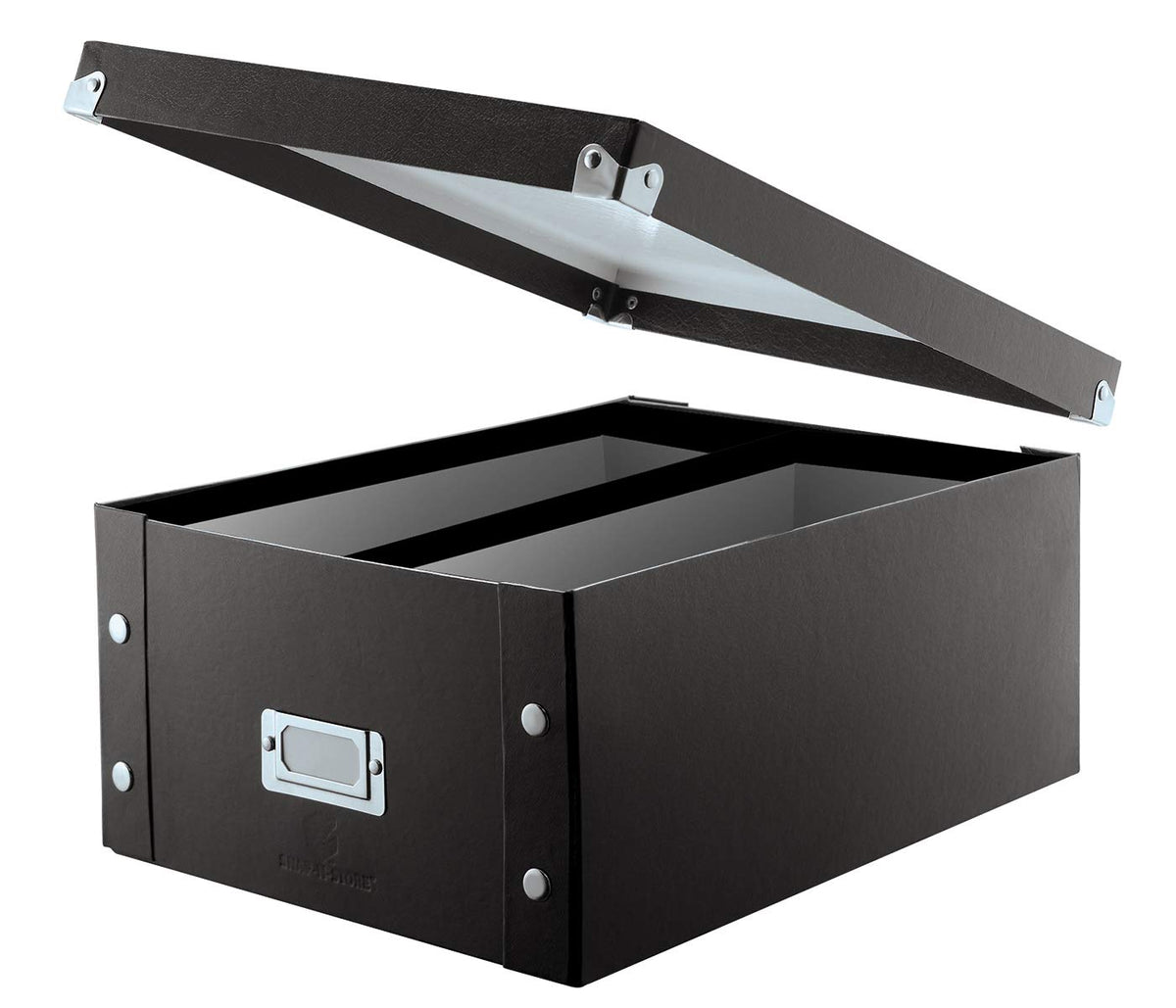 Snap-N-Store CD storage box fits 165 discs in sleeves.