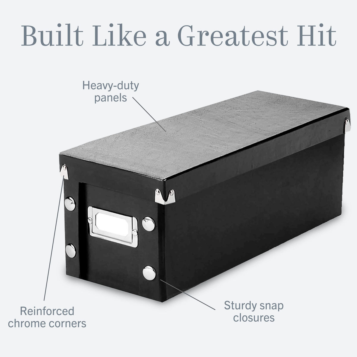 Snap-N-Store CD storage box front label holder for easy content labeling.