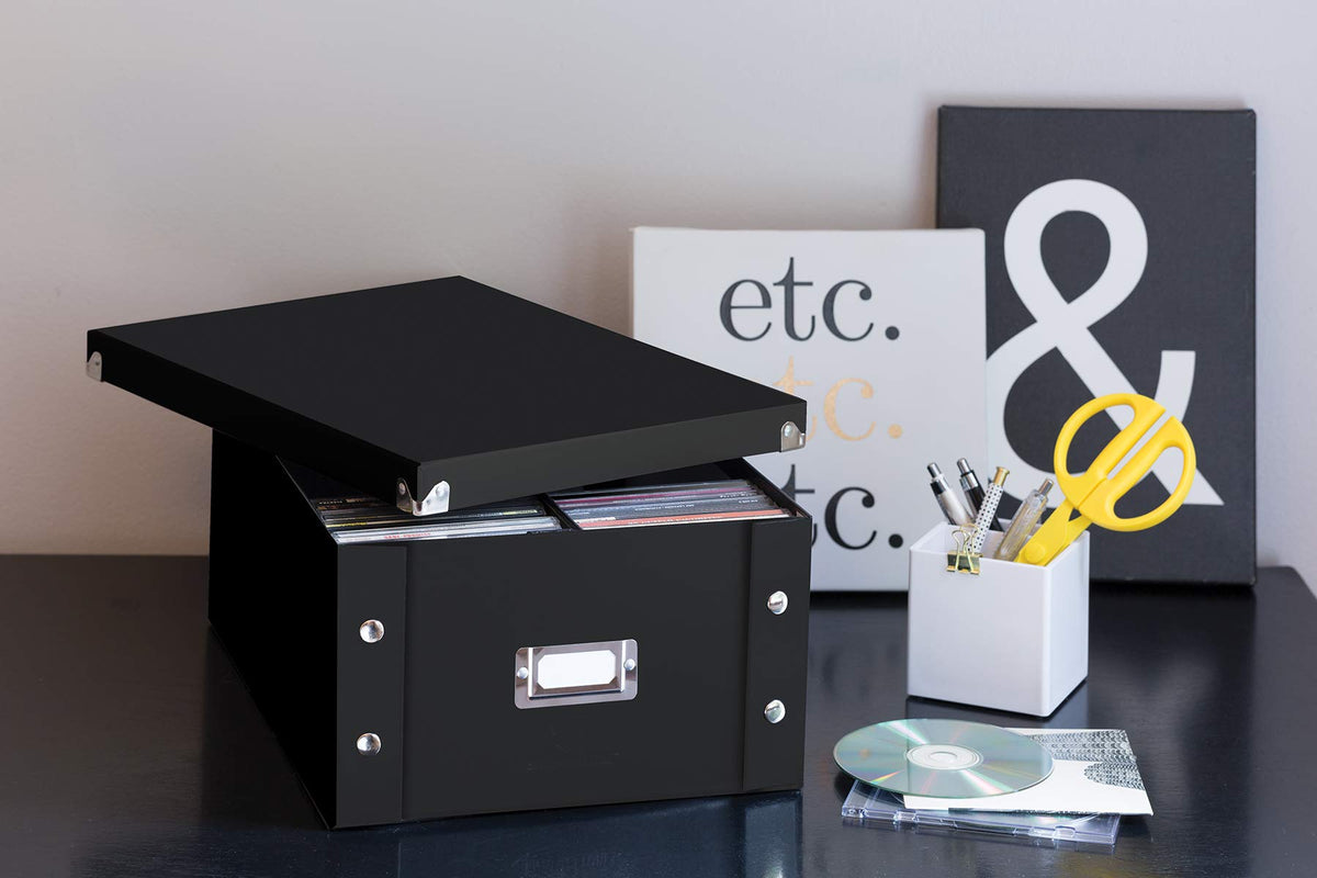 Snap-N-Store CD storage box with heavy-duty panels and reinforced corners.