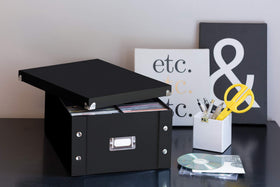 Snap-N-Store CD storage box with heavy-duty panels and reinforced corners.