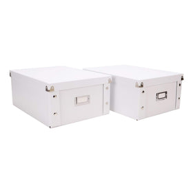 Snap-N-Store front view shows clean white box and label pocket for easy identification