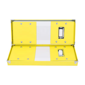 Snap-N-Store lid and chrome label holder detail showing easy labeling and dust protection