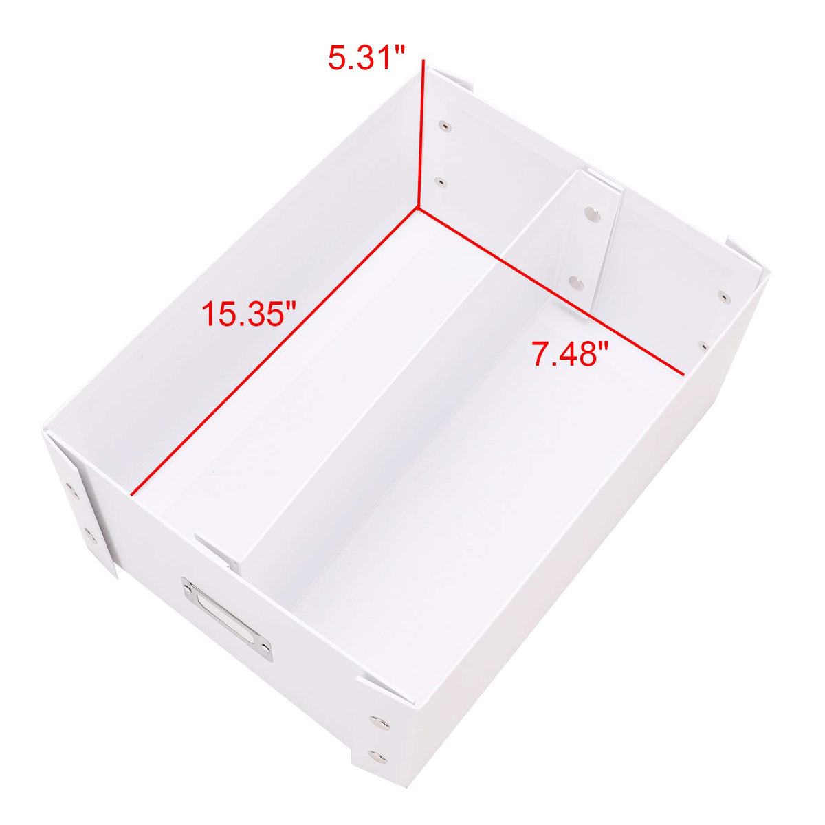 Snap-N-Store box next to ruler showing scale and how much space it saves