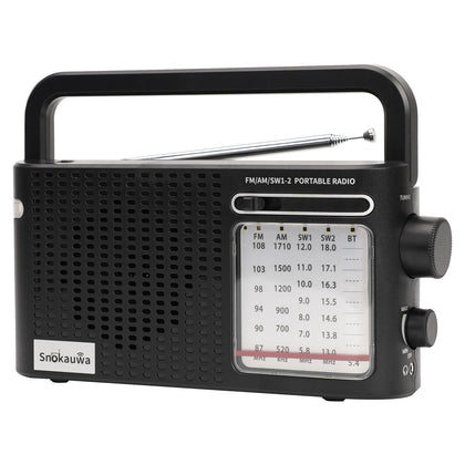 Snokauwa portable weather radio front view with large dial for easy tuning
