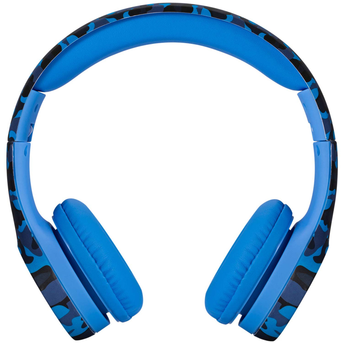 Blue camo Snug Play+ headphones with soft, comfy ear cushions.