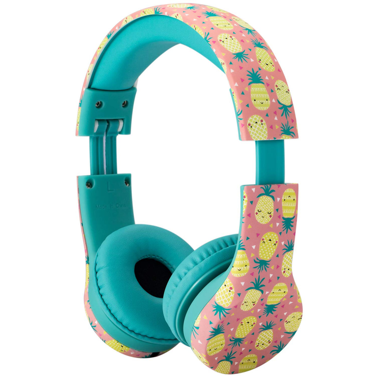 Snug Play+ headphones wearer's close-up shows soft earpads for kids.