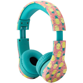 Snug Play+ headphones wearer's close-up shows soft earpads for kids.